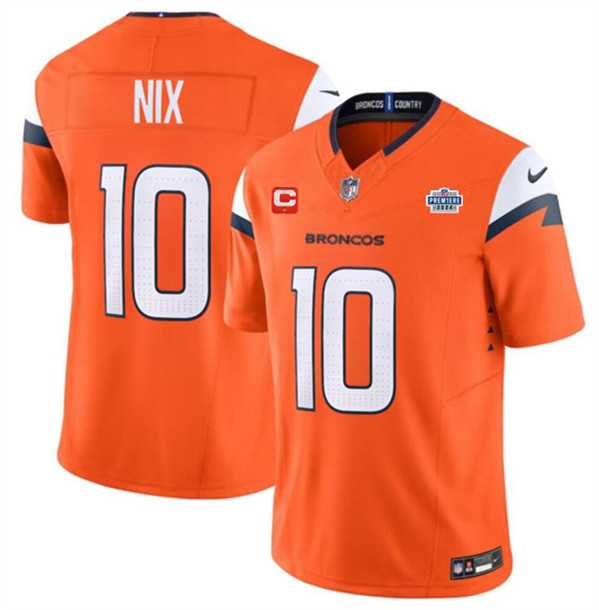 Men & Women & Youth Denver Broncos #10 Bo Nix Orange 2024 F.U.S.E. With Draft Pacth and 1-Star C Patch Vapor Limited Stitched Jersey->denver broncos->NFL Jersey